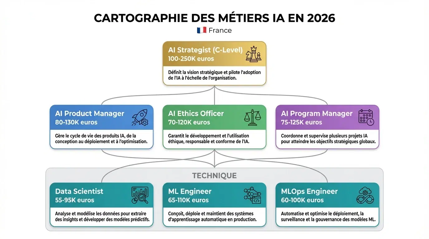 Cartographie des métiers IA en 2026 — Hiérarchie des rôles et salaires