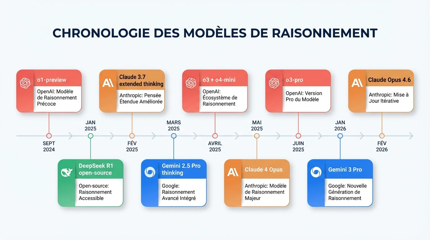 Timeline of reasoning models — September 2024 to February 2026